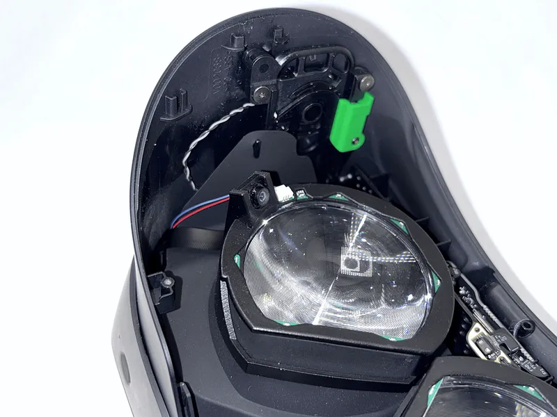 Completed setup with four ribbon cables routed through the front of the headset