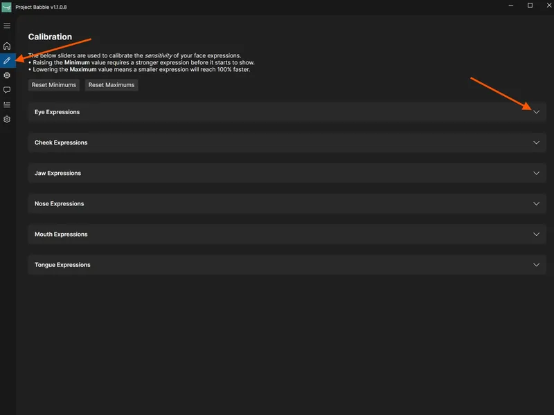 Baballonia calibration window overview