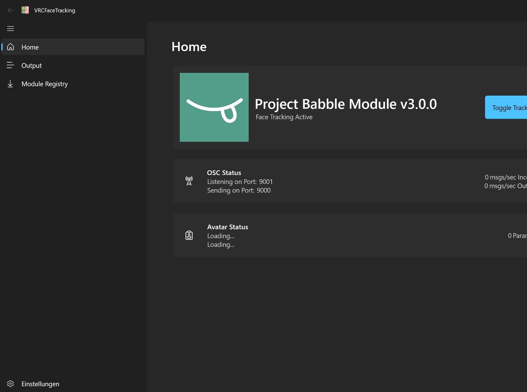 Babble module installed on VRCFT home page